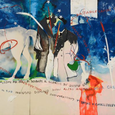 Mario Schifano, Interno di casa romana, 1968 (dettaglio) | Smalto, spray, grafite e pastello su tela, polittico (misure complessive delle tre pareti: cm 303x720, 303x539, 303x720. Collezione privata. Foto di Giorgio Benni © MARIO SCHIFANO, by SIAE 2026 © Archivio Mario Schifano